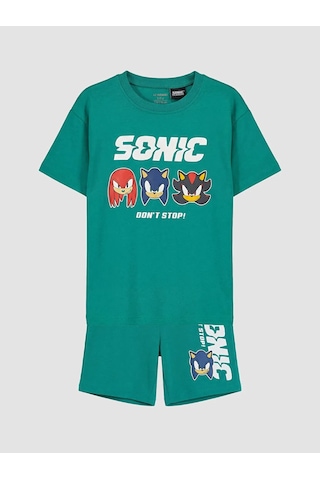 Lc Waikiki Yeşil Sonic Baskılı Erkek Çocuk Şortlu Takım