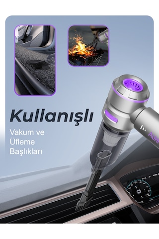 Auhma Ahv-02 17000pa Kablosuz Taşınabilir Araç İçi Süpürgesi Mor