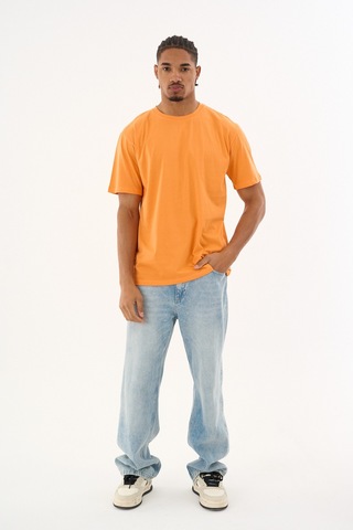 Dechers Erkek %100 Organik Pamuklu Yumuşak Dokulu Comfort Fit Bisiklet Yakalı T-shirt E222 Turuncu