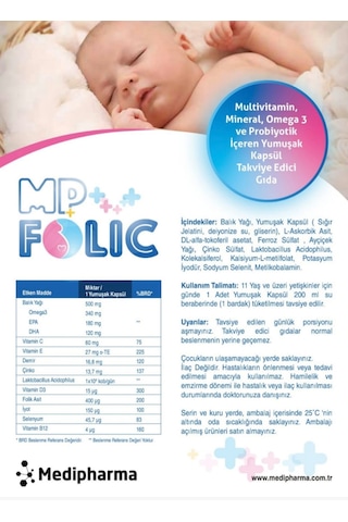 Mp Folic Multivitamin Mineral, Omega-3 Ve Probiyotik içeren Takviye Edici Gıda 30 Tablet