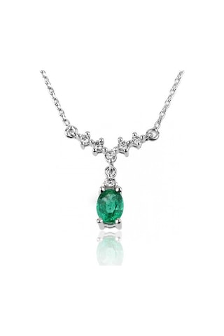 Pırlantalı Oval Zümrütlü Kolye