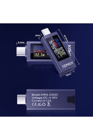 Trendooze Geeksen Type-c Cep Telefonu Şarj Test Cihazı Pd Doğru Akım Voltmetre Alüminyum Alaşımlı Gövde Güç Ölçer Od