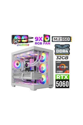 Xaser Nova X60 R7-5700X 32 GB 2 TB M.2 NVMe SSD 8 GB RTX5060 Free Dos Masaüstü Oyuncu Bilgisayarı