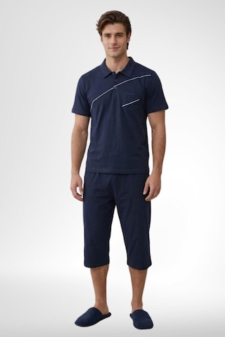 Mecit Pijama Mecit 4007 Lacivert Pamuklu Büyük Beden Kapri Erkek Pijama Takımı