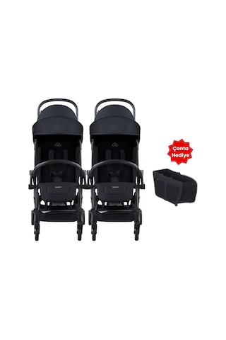 Bumprider Connect 3 İkiz Bebek Arabası / Black - Black & Yan Düzenleyici Çanta Hediyeli
