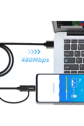 Omars 2'si 1 Arada 20W Type-C Micro USB Şarj ve Data Kablosu 1.2 Metre