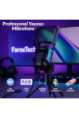Profesyonel Yayıncı Mikrofonu - Stüdyo Kalitesinde Ses Kaydı - Gecikme - Rgb Işıklı