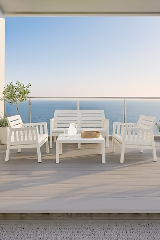 Lara 2+1+1 S Bahçe Balkon Teras Oturma Grubu Mindersiz - Beyaz