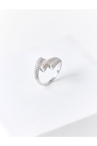 Jimmy Key Gümüş Rengi Sarmal Tasarım Taşlı Modern Yüzük 6sw489011161