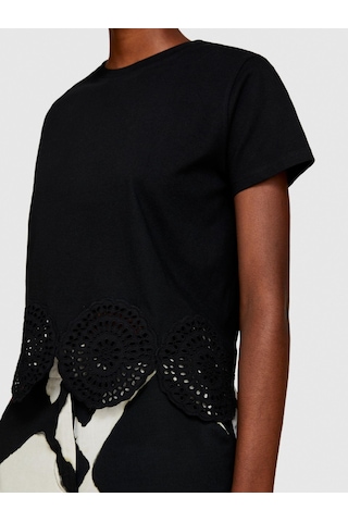 Sisley Pamuk Altı Dantel Detaylı Bisiklet Yaka T-shirt Kadın Siyah T-shirt - 324p3f1ql105ı