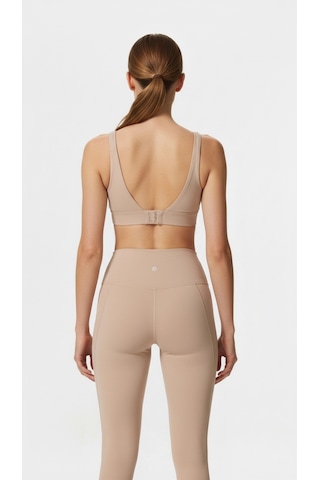 Yüksek Bel Toparlayıcı Tayt & V Sırt Destekli Spor Sütyeni - Sculpt Set Bej