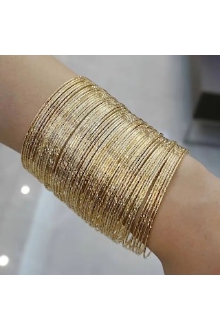 Lisa 3 Adet 14k Altın Kaplama Kadın Bilezik Gül Altın Renk Kadın Ajda Bilezik Çok Renkli