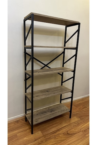 Modern Style Home Metal Kitaplık 5 Raflı Çok Amaçlı Dosya Kitap Rafı Ofis Salon Raf 150 Cm Ceviz Kahverengi Modernk04