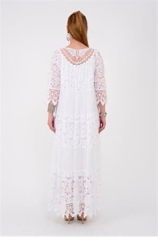 Eren Style İtalyan Sunshine İpek Detaylı Dantelli Elbise Beyaz