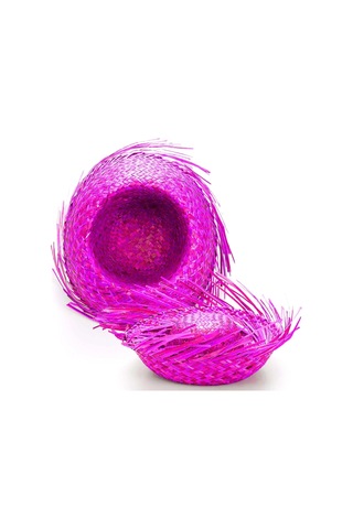 Hubrendy Cer Tropikal Parti Pembe Fuşya Hasır Hawaii Şapkası 13x36 Cm