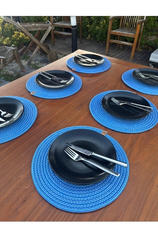 6 Lı Yuvarlak Supla Takımı Kolay Temizlenebilir, Modern Sofralar İçin Lacivert