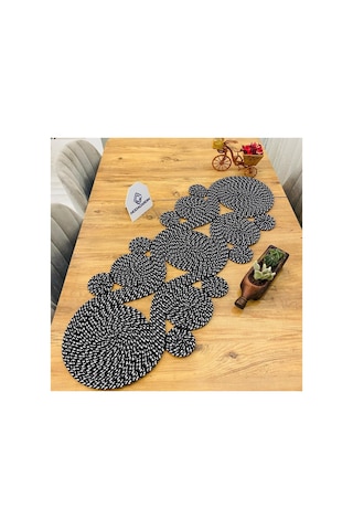 Jüt, Hasır,sarmal Model, Dekoratif Masa Örtüsü, Runner 40x110 Cm, Sehpa Örtüsü, Bohem Tarzı Siyah Beyaz Kırçıl Siyah Beyaz Kırçıl