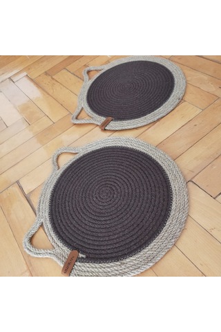 Kahverengi Kedi Evcil Hayvan Mama Paspası / Pamuk Ip Hasır Kedi M