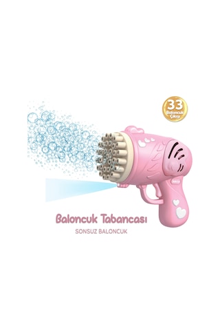 33 Kanal Işıklı Pilli Baloncuk Makinesi Köpük Tabancası Bubble Gun Machine - Pembe
