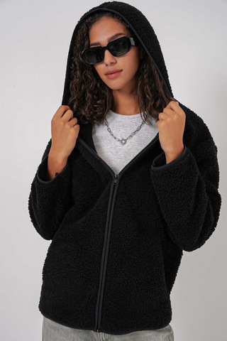 Gabria Kapüşonlu Fermuarlı Hırka Siyah