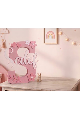 Kişiye Özel 20 CM Harf İsimlik ve Harf Anahtarlık Seti 3D Baskı Dekoratif İsimlik Çocuk & Bebek Odası Pudra - Pembe