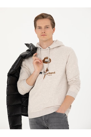 Bej Melanj Regular Fit Pamuk Karışımlı Kapüşonlu Sweatshirt