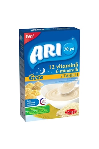 Arı Gece 12 Vitaminli 6 Mineralli 7 Tahıllı Sütlü 6+ Ay Pirinç Unu 250 G