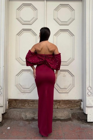 Alfa Aksesuar 03 Esnek Abiye Elbise Tül Straplez Kumaş Bordo