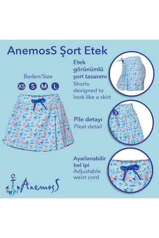 Anemoss Gemici Martı Kadın Şort Etek Bağcıklı Bel, Deniz Temalı Yazlık Skort Çok Renkli