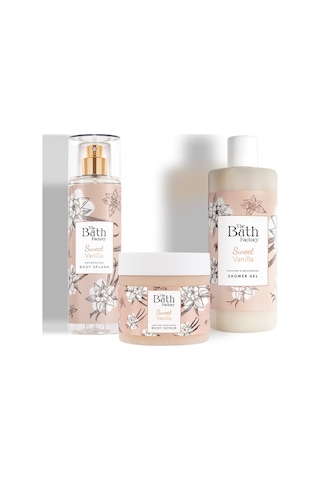 The Bath Factory Vanilyalı Vücut Peelingi + Vanilyalı Duş Jeli + Vanilyalı Vücut Spreyi