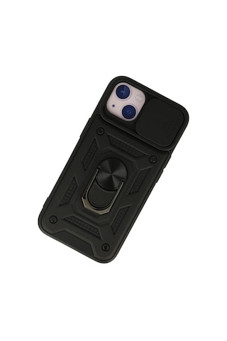Apple iPhone Uyumlu 15 Kılıf Pars Lens Yüzüklü Silikon - Siyah