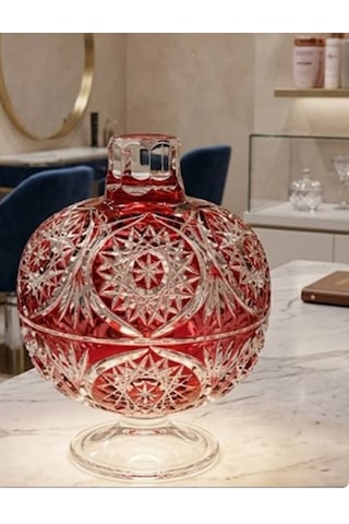 Sıtare769k Dekorlu Kapaklı Ayaklı Lila Şekerlik 2 Parça Sunum & Dekor Seti 14x14x20 270 Cc Beyaz - Kırmızı