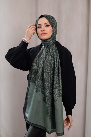 Mimiyum Nevra Desen Soft Şal Dumanlı Yeşil