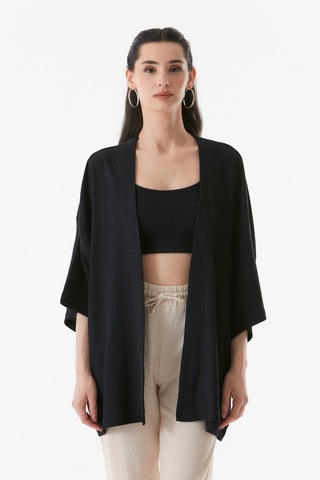 Fullamoda Basic Bürümcük Kumaş Şal Yaka Kimono 24ygb7197202080-siyah 24YGB7197202080-Siyah