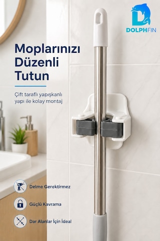 Yapışkanlı Mop Ve Süpürge Tutucu Duvara Monte Kaydırmaz Rulolu Organizer Çok Renkli