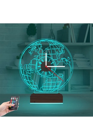 Luvivia Dünya Tasarım Saatli 3d Lamba - Masa Gece Lambası Şeffaf