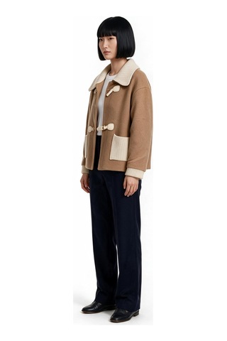 Marsel&leon Marsel Leon Kadın Örme Yaka Düğme Detaylı Kısa Duffle Ceket Camel