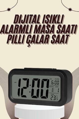Dijital Masa Saati Termometreli Takvim Çalar Saat Led Ekran Pilli - Sarı