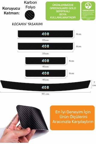 Peugeot 408 Karbon Kapı Eşiği Koruyucu Seti 4 Kapı 1 Bagaj 408 Uyumlu 5 Parça