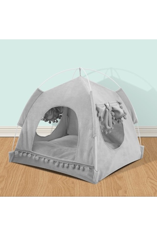 Vkemall Küçük Köpek Ve Kedi İçin Katlanabilir Dış Mekan Çadırı, Mevsimlere Uygun, Yumuşak Gri, Orta Boy 2.5kg'a Kadar Uygun