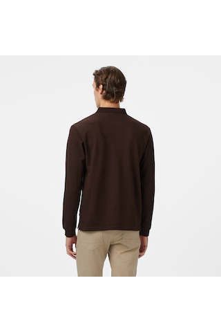 Nautica Erkek Kahverengi Classic Fit Uzun Kollu Polo Yaka T-shirt Düz K57042t Kahverengi
