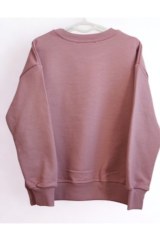 Kız Çocukları İçin 3 İplik Kumaş Pudra Rengi Sweatshirt %100 Pamuk Pudra