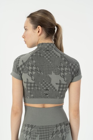 Maraton Slimfit Kadın Bisiklet Yaka Siyah Crop Top Siyah