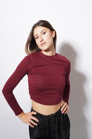 Ckm Moda Angle Yan Büzgülü Body Bordo
