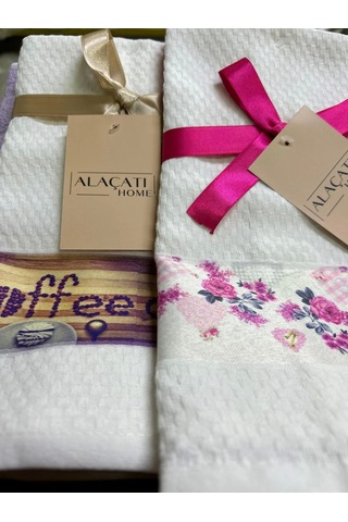 Nivemeshome 2 Li Fuşya-beyaz Asorti Model Mutfak Havlusu