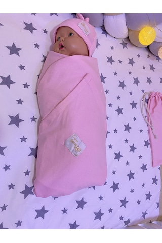 Hamiki Pamuklu Çok Amaçlı Esnek Kundak Bebek Battaniyesi Pembe