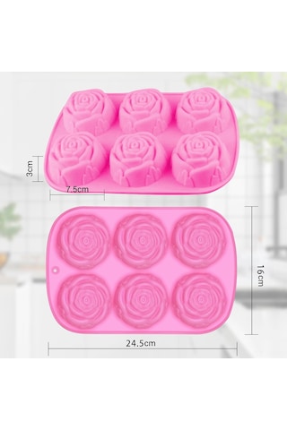 Vkemall Üçlü Gül Şekilli Silikon Kalıp Seti - Yemek Dereceli, Fırın/mikrodalga Uyumlu, Kolay Çıkarım - Pasta, Bisküvi, Buz Küpü, Sabun Ve Mum Yapımı İçin Pembe