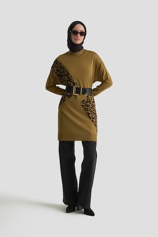 Armine Trend Leopar Desenli Triko Tunik Yağ Yeşili 25ytd4109 Yağ Yeşili