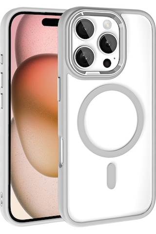 Apple iPhone 16 Pro Max Kılıf Wireless Şarj Özellikli Casen Krom Magsafe Silikon Kılıf