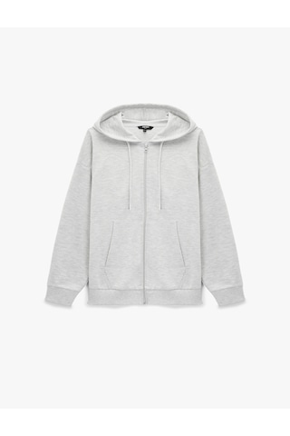 Koton Uzun Kollu Kapüşonlu Fermuarlı Kanguru Cepli Spor Sweatshirt Kar Melanj 6wak10276nk Gri Melanj